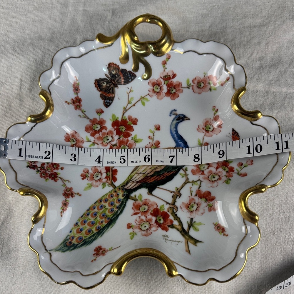 Gold-Trimmed Floral Peacock Serveware Dish - Picture 11 of 16